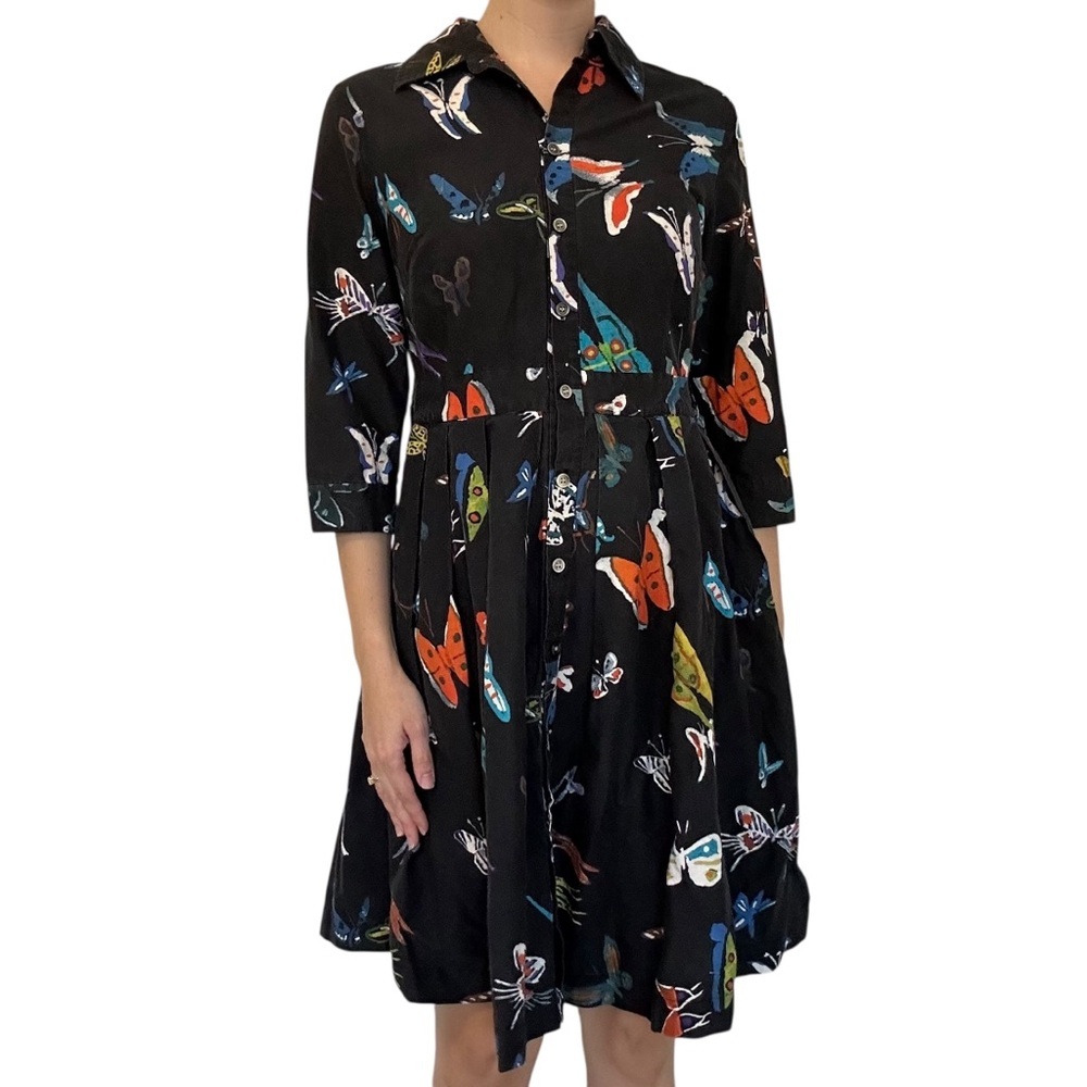 Black Butterfly Print Midi Shirt Dress - Picture 7 of 7